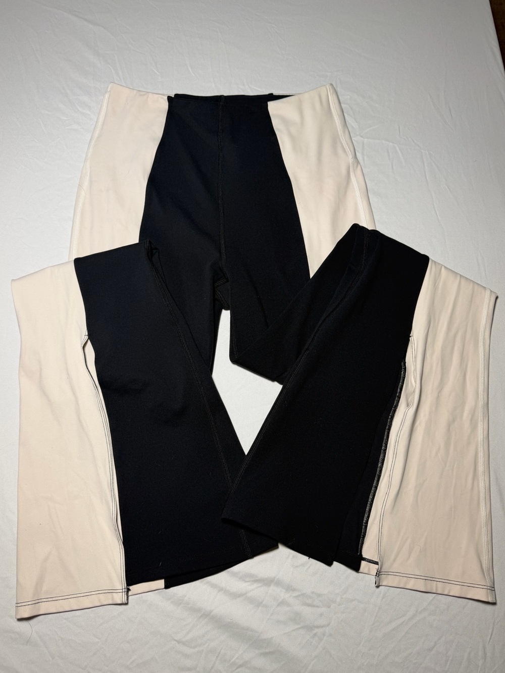 Women's Black/White Colorblock High Rise Slim Flare Pants S Stretch